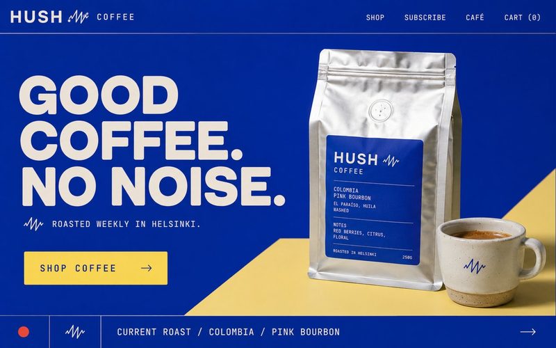 Coffee roastery website concept, bold editorial layout