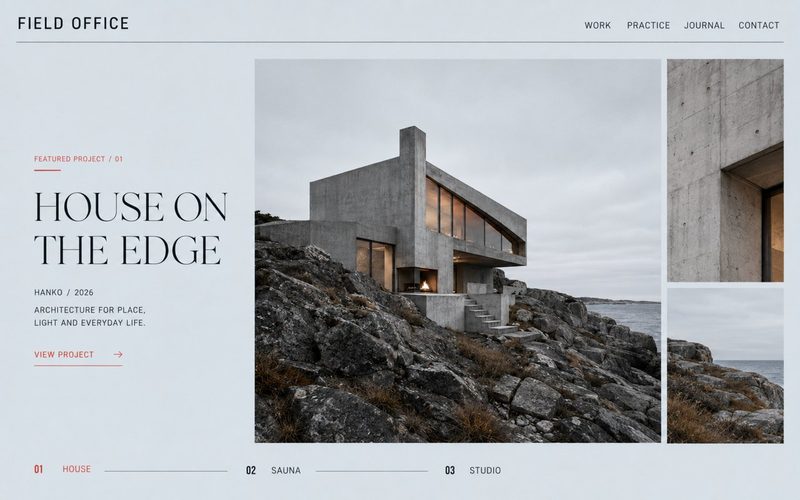 Architecture studio website concept, modernist grid layout