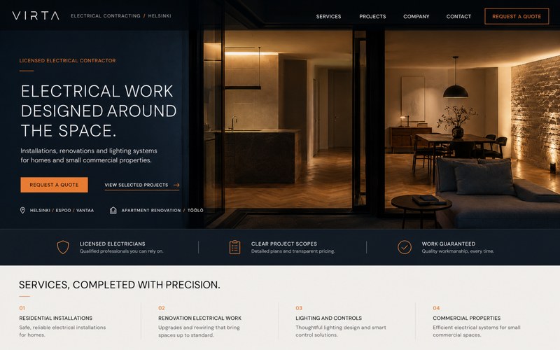 VIRTA Electrical contractor website concept by Byklart