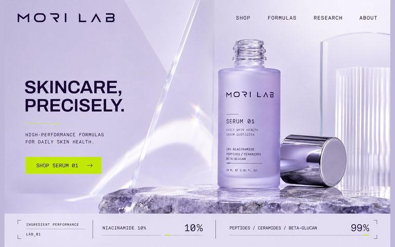 Botanical skincare website concept, organic wellness layout