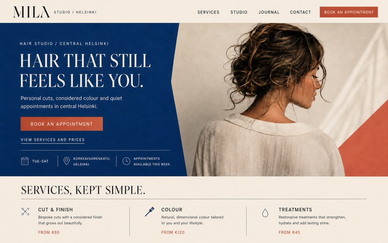 MILA Studio hair salon website concept by Byklart