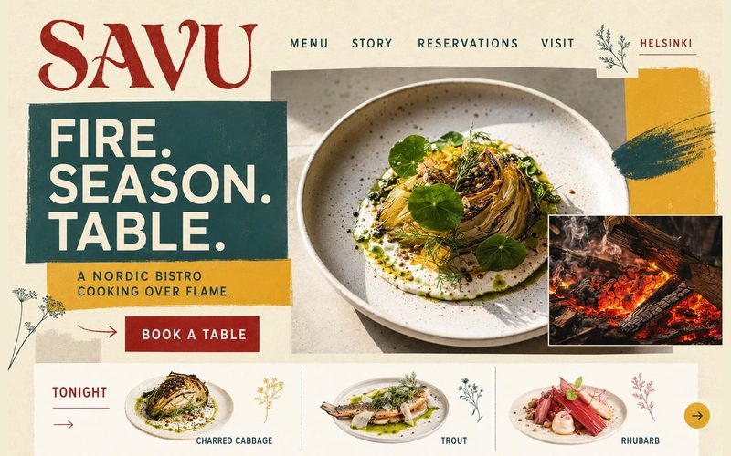 Seasonal restaurant website concept, cinematic dark layout