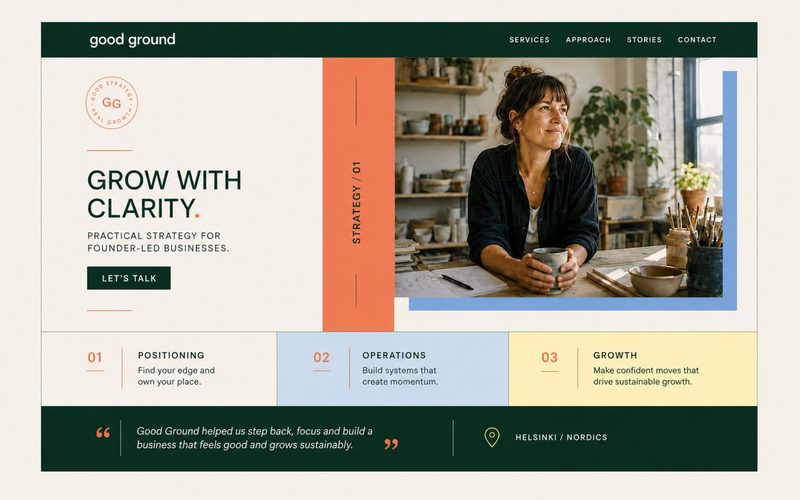 Business advisory website concept, corporate navy layout
