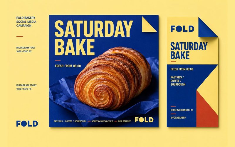 Bakery Instagram post and story social campaign, studio concept